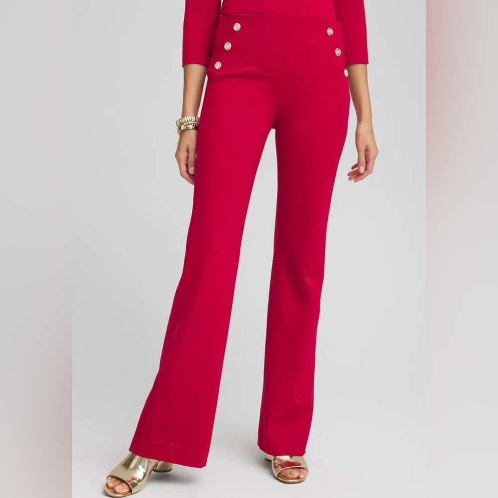 Chico’s NWT.  So slimming button red flare pull on pants.    Sz 2.5 Petite